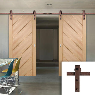 Image: Double Sliding Door & Straight Antique Rust Track - Monza Oak Door - Unfinished