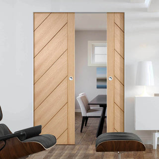 Image: Bespoke Monza Oak Double Frameless Pocket Door