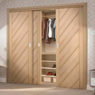 Image: Three Sliding Wardrobe Doors & Frame Kit - Monza Oak Door - Unfinished
