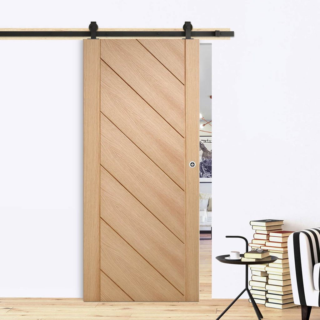 Top Mounted Black Sliding Track & Door - Monza Oak Door - Unfinished