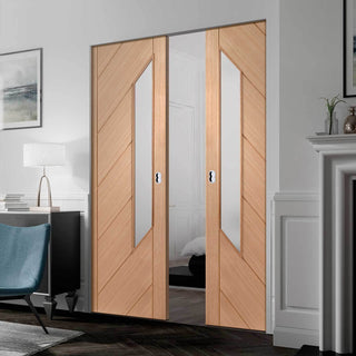 Image: Bespoke Monza Oak Glazed Double Frameless Pocket Door