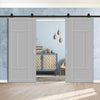 Top Mounted Black Sliding Track & Solid Wood Double Doors - Eco-Urban® Morningside 5 Panel Doors DD6437 - Mist Grey Premium Primed