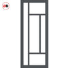 Top Mounted Black Sliding Track & Solid Wood Door - Eco-Urban® Morningside 5 Pane Solid Wood Door DD6437SG Frosted Glass - Stormy Grey Premium Primed