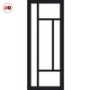 Top Mounted Black Sliding Track & Solid Wood Double Doors - Eco-Urban® Morningside 5 Pane Doors DD6437SG Frosted Glass - Shadow Black Premium Primed