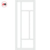 Top Mounted Black Sliding Track & Solid Wood Double Doors - Eco-Urban® Morningside 5 Pane Doors DD6437SG Frosted Glass - Cloud White Premium Primed