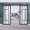 Top Mounted Black Sliding Track & Solid Wood Double Doors - Eco-Urban® Morningside 5 Pane Doors DD6437SG Frosted Glass - Stormy Grey Premium Primed