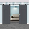 Top Mounted Black Sliding Track & Solid Wood Double Doors - Eco-Urban® Morningside 5 Panel Doors DD6437 - Stormy Grey Premium Primed