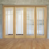 Pass-Easi Four Sliding Doors and Frame Kit - Norwich Real American Oak Veneer Door - Clear Bevelled Glass - Unfinished