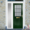 Premium Composite Front Door Set with One Side Screen - Mulsanne 1 Geo Bar Sandblast Ice Glass - Shown in Green