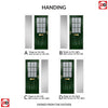 Premium Composite Front Door Set with One Side Screen - Mulsanne 1 Geo Bar Sandblast Ice Glass - Shown in Green