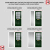 Premium Composite Front Door Set with One Side Screen - Mulsanne 1 Geo Bar Sandblast Ice Glass - Shown in Green