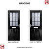 Premium Composite Front Door Set - Mulsanne 1 Geo Bar Mayflower Glass - Shown in Black