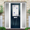 Premium Composite Front Door Set with Two Side Screens - Mulsanne 1 Kupang Blue Glass - Shown in Blue