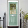 Premium Composite Front Door Set - Mulsanne 1 Geo Bar Clear Glass - Shown in Chartwell Green
