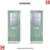 Premium Composite Front Door Set - Mulsanne 1 Geo Bar Clear Glass - Shown in Chartwell Green