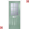 Premium Composite Front Door Set - Mulsanne 1 Geo Bar Clear Glass - Shown in Chartwell Green