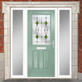 Image: Premium Composite Front Door Set with Two Side Screens - Mulsanne 1 Laptev Green Glass - Shown in Chartwell Green