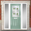 Premium Composite Front Door Set with Two Side Screens - Mulsanne 1 Laptev Green Glass - Shown in Chartwell Green