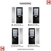Premium Composite Front Door Set with One Side Screen - Mulsanne 1 Geo Bar Mayflower Glass - Shown in Black