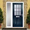 Premium Composite Front Door Set with One Side Screen - Mulsanne 1 Geo Bar Cotswold Glass - Shown in Blue
