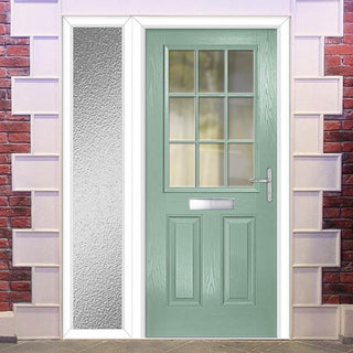Image: Premium Composite Front Door Set with One Side Screen - Mulsanne 1 Geo Bar Clear Glass - Shown in Chartwell Green