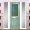 Premium Composite Front Door Set with Two Side Screens - Mulsanne 1 Geo Bar Clear Glass - Shown in Chartwell Green