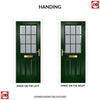 Premium Composite Front Door Set - Mulsanne 1 Geo Bar Sandblast Ice Glass - Shown in Green