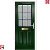 Premium Composite Front Door Set - Mulsanne 1 Geo Bar Sandblast Ice Glass - Shown in Green
