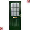 Premium Composite Front Door Set - Mulsanne 1 Geo Bar Sandblast Ice Glass - Shown in Green