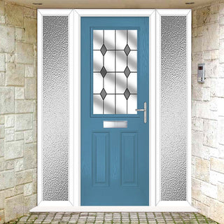 Image: Premium Composite Front Door Set with Two Side Screens - Mulsanne 1 Diamond Grey Glass - Shown in Pastel Blue
