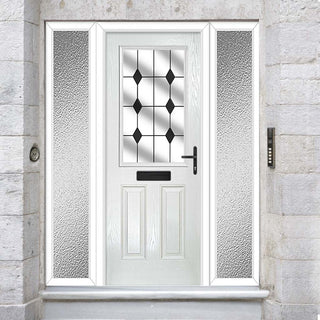 Image: Premium Composite Front Door Set with Two Side Screens - Mulsanne 1 Diamond Black Glass - Shown in White