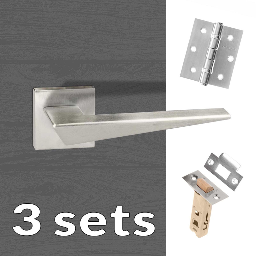 Three Pack Forme Naxos Designer Lever on Minimal Square Rose - Satin Chrome