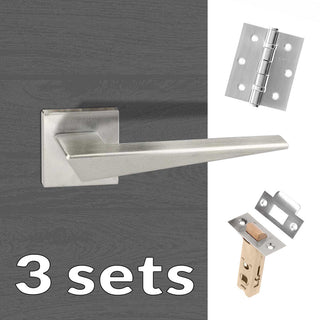 Image: Three Pack Forme Naxos Designer Lever on Minimal Square Rose - Satin Chrome