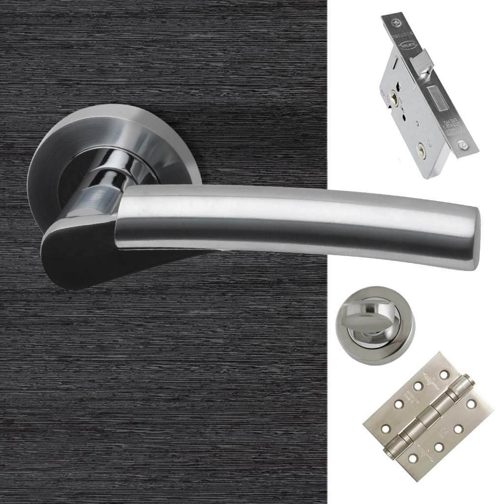 Neptune Bathroom Door Handle Pack - Polished Chrome - Satin Chrome