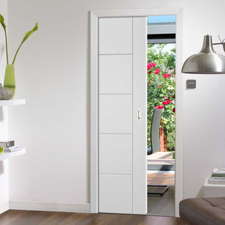 Image: Portici White Flush Evokit Pocket Fire Door - 1/2 hour Fire Rated - Aluminium Inlay - Prefinished