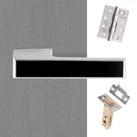 Tupai Rapido VersaLine Tobar Fire Lever on Long Rose - Pearl Black Decorative Plate - Satin Chrome Handle Pack