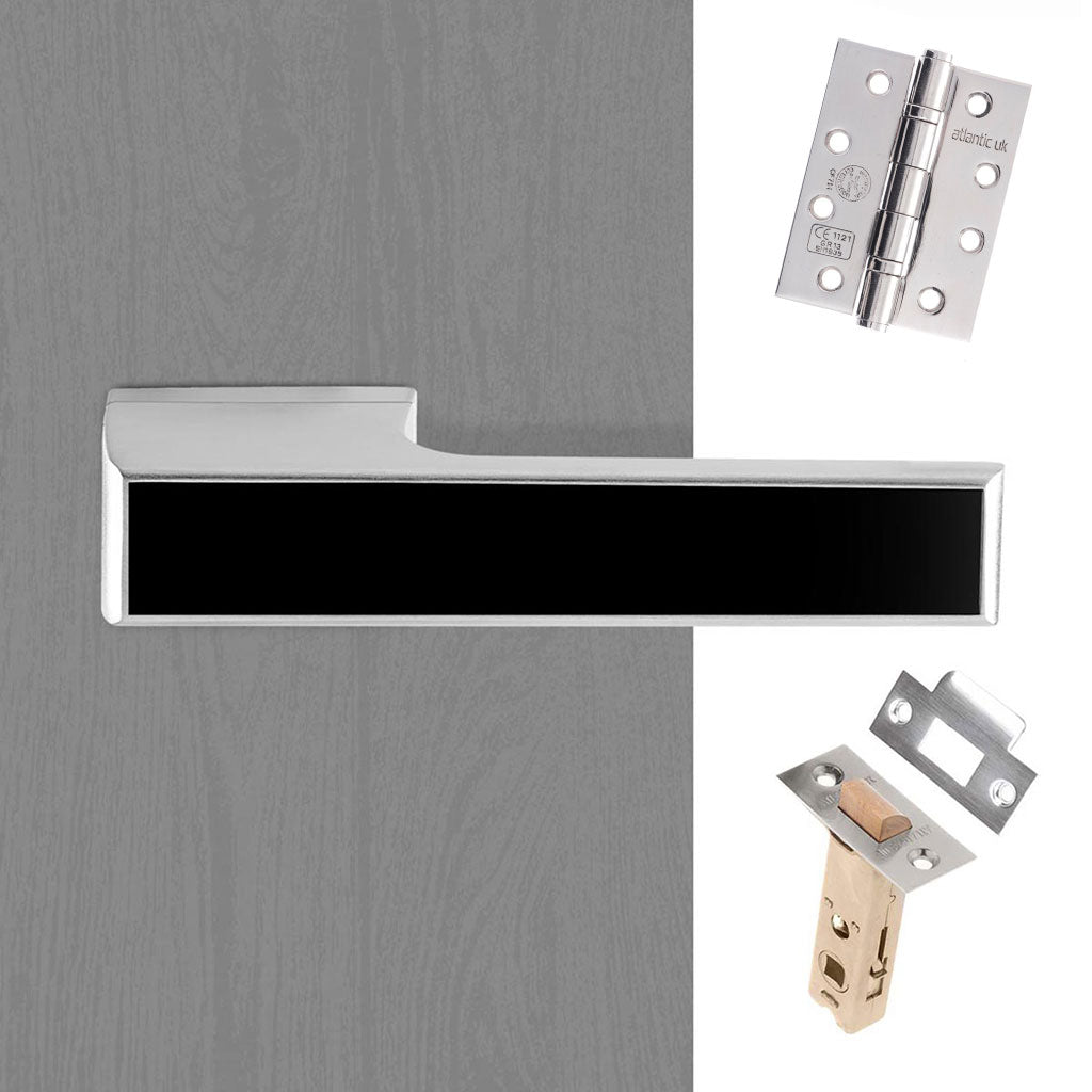 Tupai Rapido VersaLine Tobar Fire Lever on Long Rose - Pearl Black Decorative Plate - Satin Chrome Handle Pack