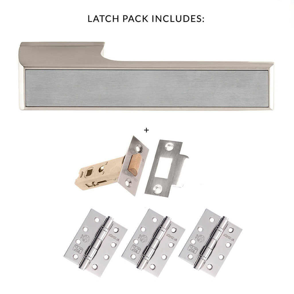 Tupai Rapido VersaLine Tobar Fire Lever on Long Rose - Satin Stainless Steel Decorative Plate - Pearl Nickel Handle Pack