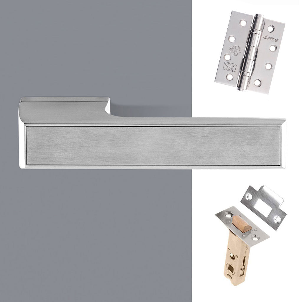 Tupai Rapido VersaLine Tobar Fire Lever on Long Rose - Satin Stainless Steel Decorative Plate - Satin Chrome Handle Pack