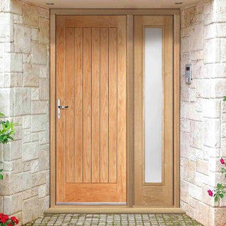 Image: Norfolk Flush Exterior Oak Door and Frame Set - Frosted Double Glazing - One Side Screen, From LPD Joinery
