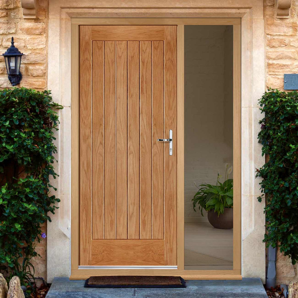 Norfolk Flush Exterior Oak Door and Frame Set - One Unglazed Side Screen, From LPD Joinery