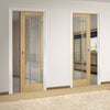 Norwich Real American Oak Veneer Unico Evo Pocket Doors - Clear Bevelled Glass - Unfinished