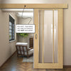 Single Sliding Door & Wall Track - Norwich Real American Oak Veneer Door - Clear Bevelled Glass - Unfinished