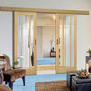 Double Sliding Door & Wall Track - Norwich Real American Oak Veneer Door - Clear Bevelled Glass - Unfinished