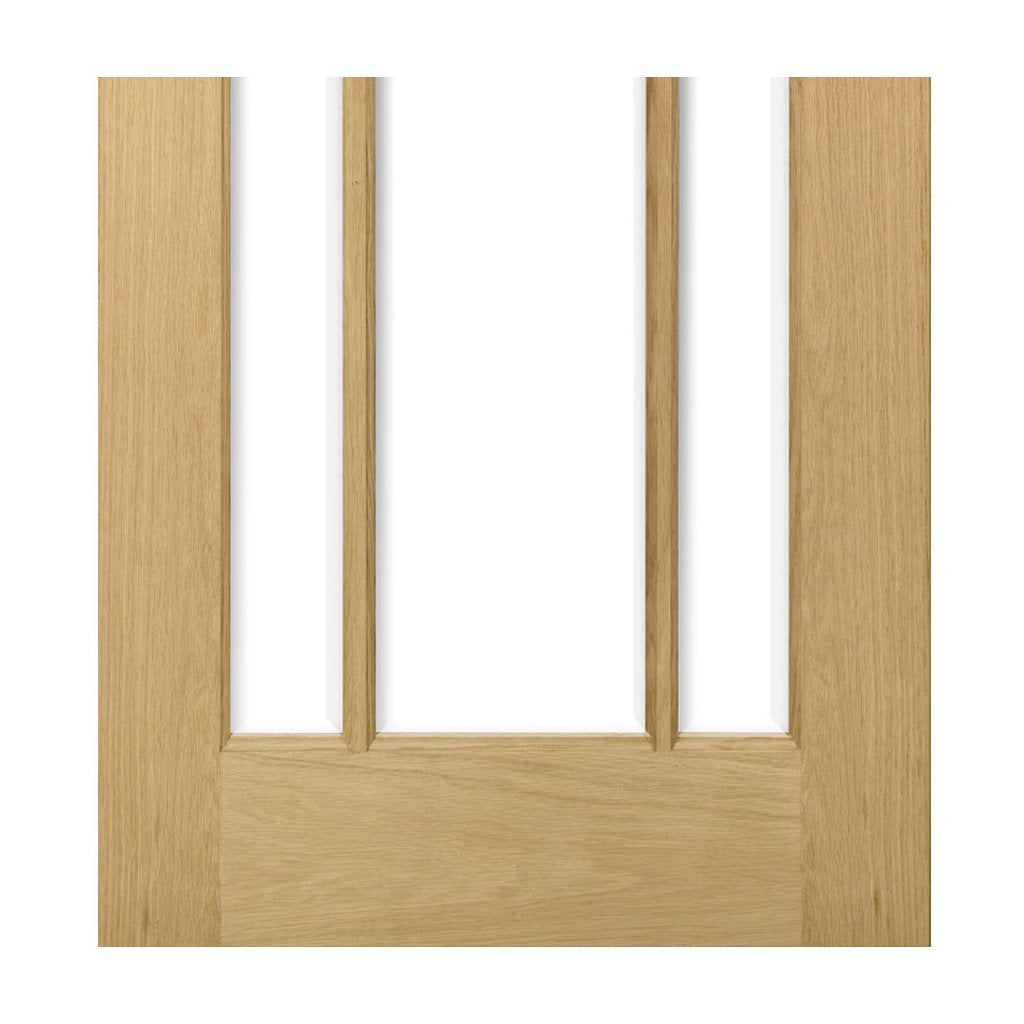 Norwich Real American Oak Veneer Door Pair - Clear Bevelled Glass - Unfinished
