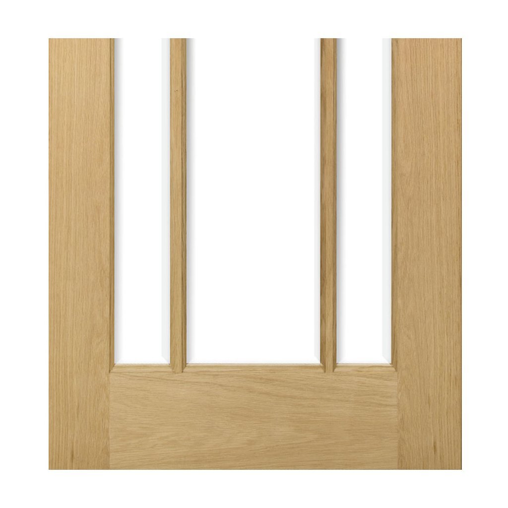 Norwich Real American Oak Veneer Double Evokit Pocket Door Detail - Clear Bevelled Glass - Unfinished