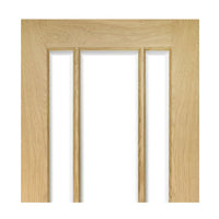 Norwich Real American Oak Veneer Double Evokit Pocket Door Detail - Clear Bevelled Glass - Unfinished