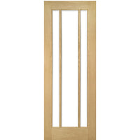 Norwich Real American Oak Veneer Door Pair - Clear Bevelled Glass - Unfinished