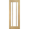 Norwich American Oak Veneer Staffetta Twin Telescopic Pocket Doors - Clear Bevelled Glass - Unfinished