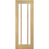 Norwich American Oak Veneer Staffetta Twin Telescopic Pocket Doors - Clear Bevelled Glass - Unfinished